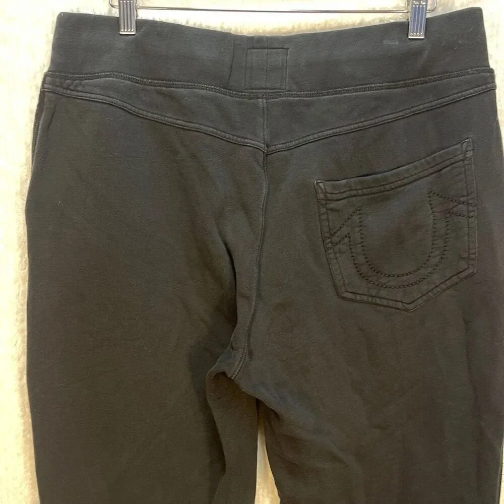 True Religion Black Gold Logo Drawstring Cotton Tapered Cuff Sweatpants Large